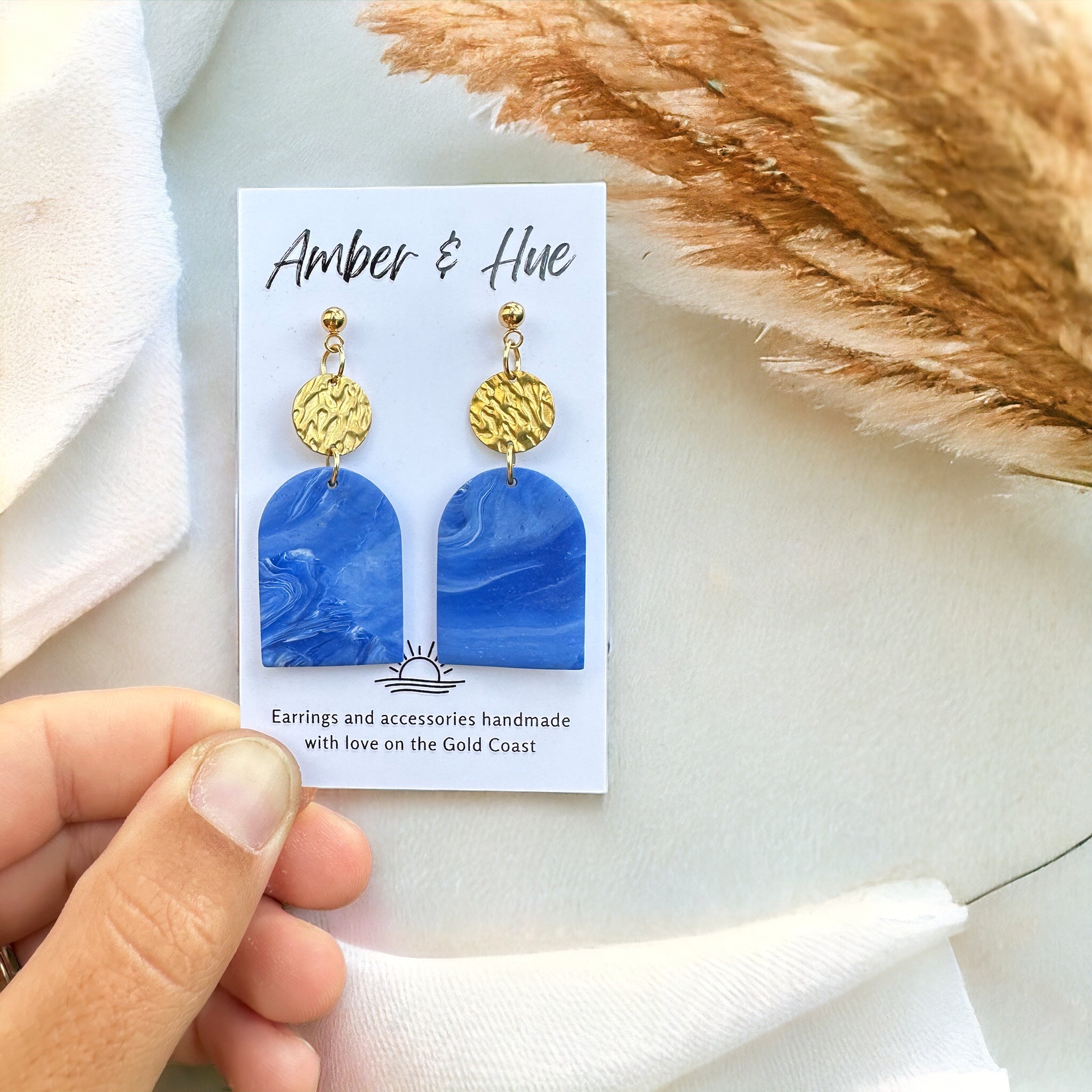 Gold Disk Ocean Arch Dangle Earrings