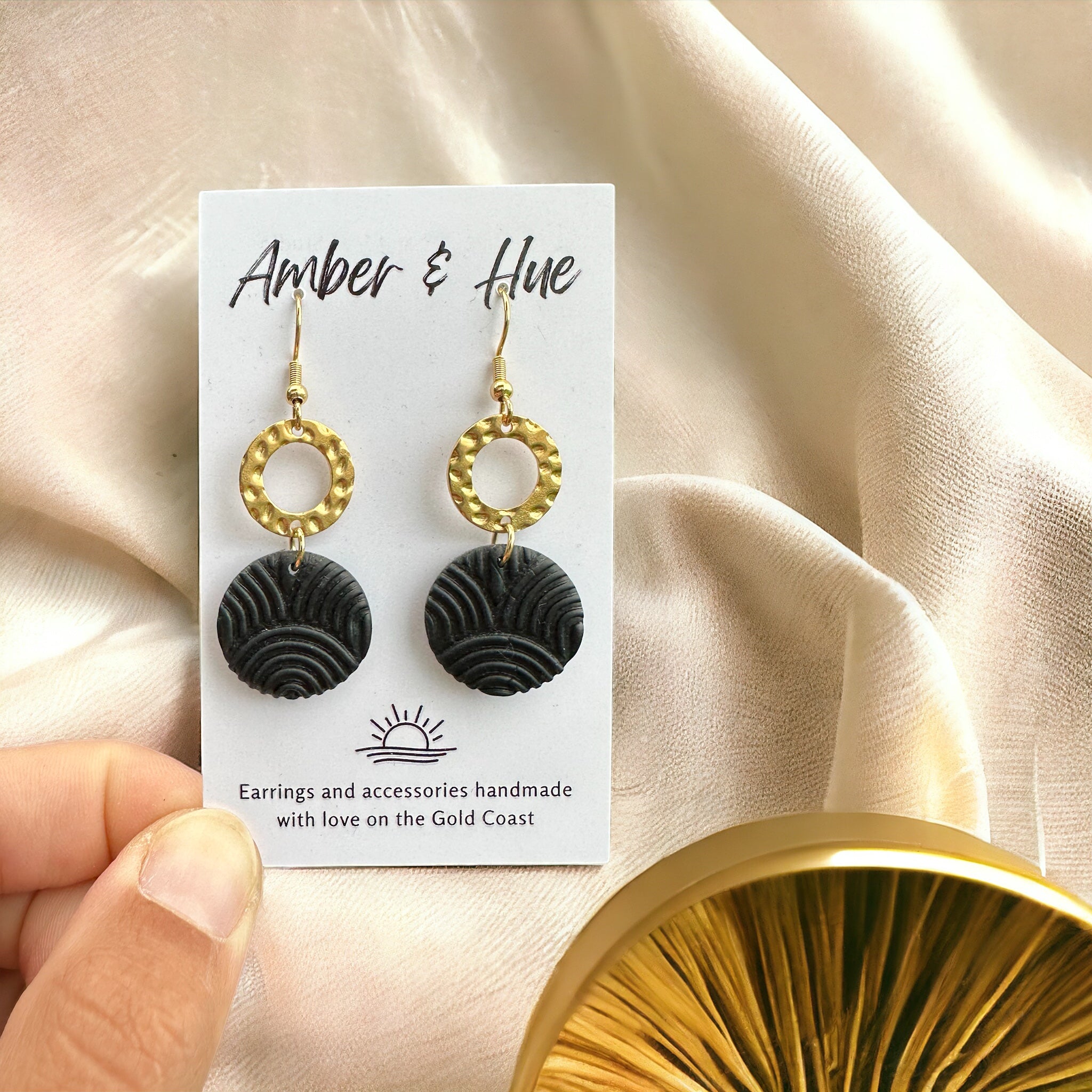 Black Gold Dainty Ring Hook Earrings