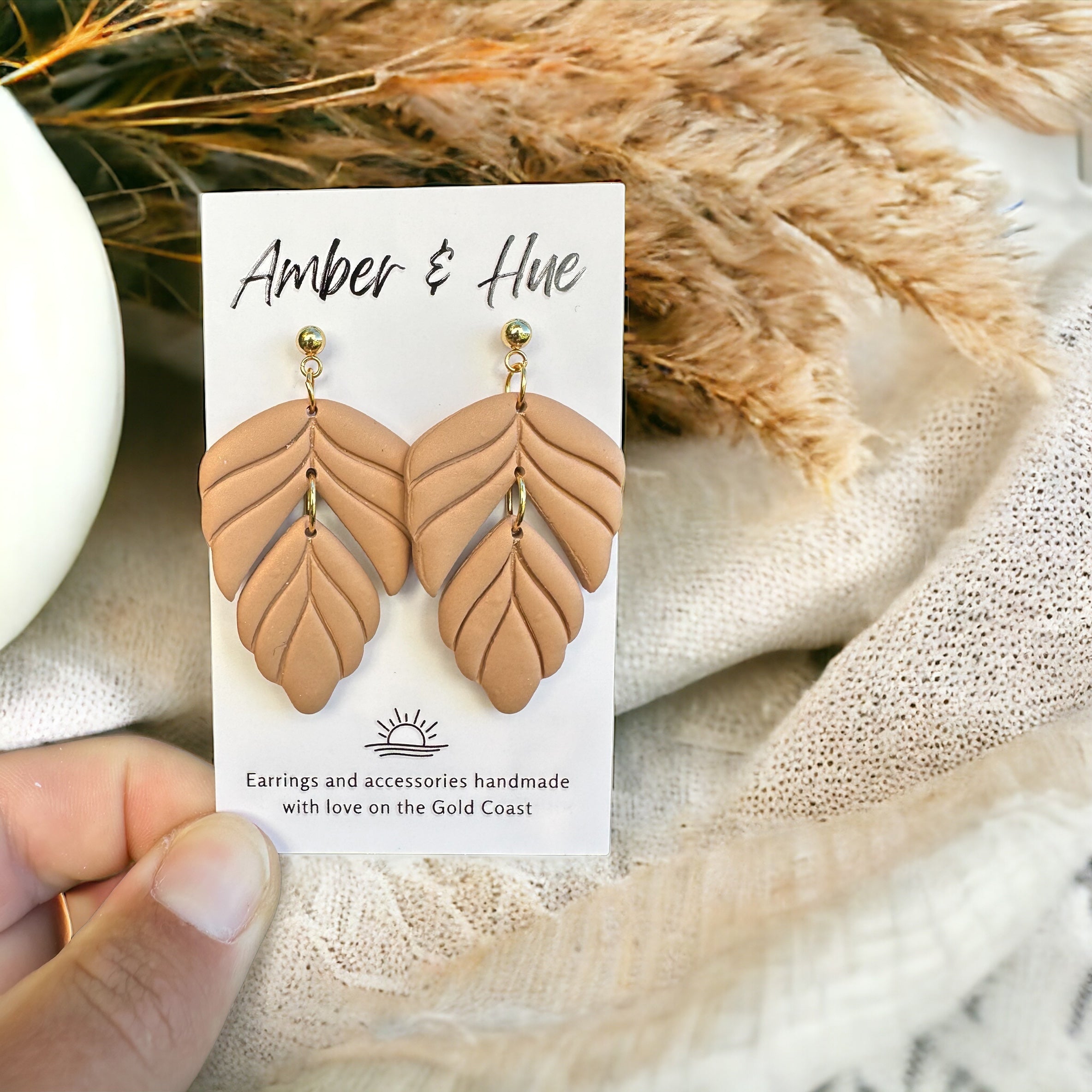 Two Tier Heavenly Dangle Earrings Tan