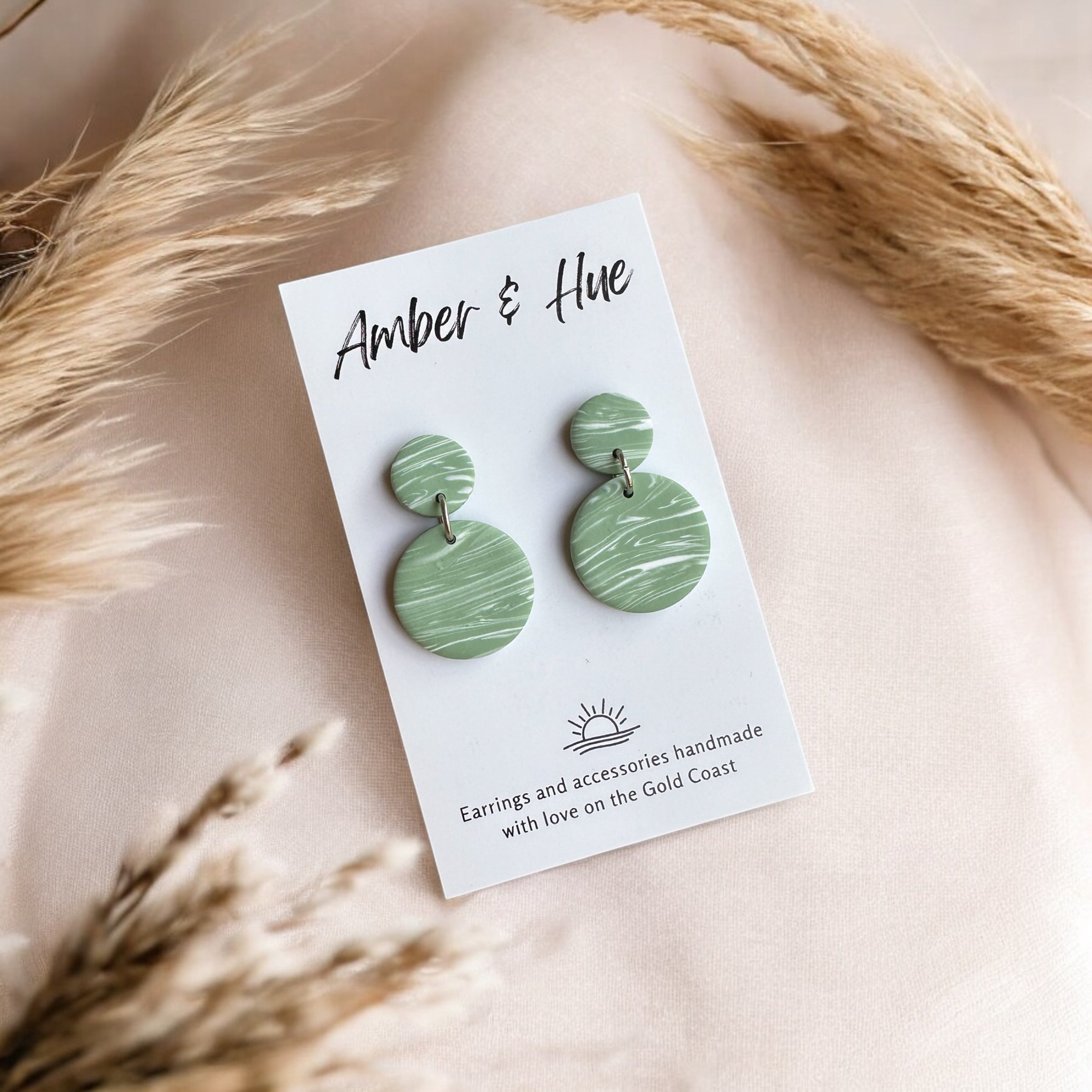 Sage Green and White Marbled Small Round Dangle Earrings