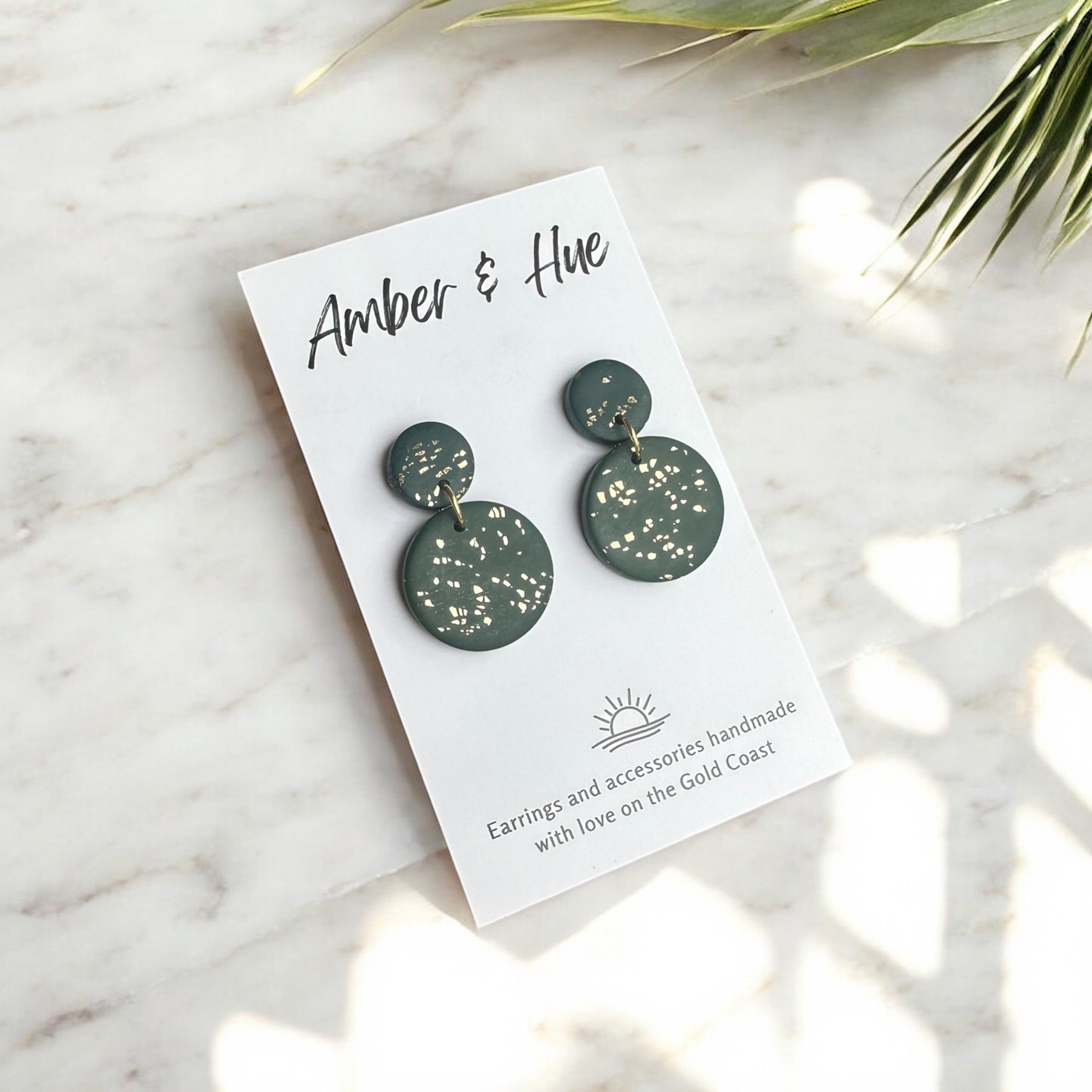 Bottle Green and Gold Shimmer Round Dangle Earrings