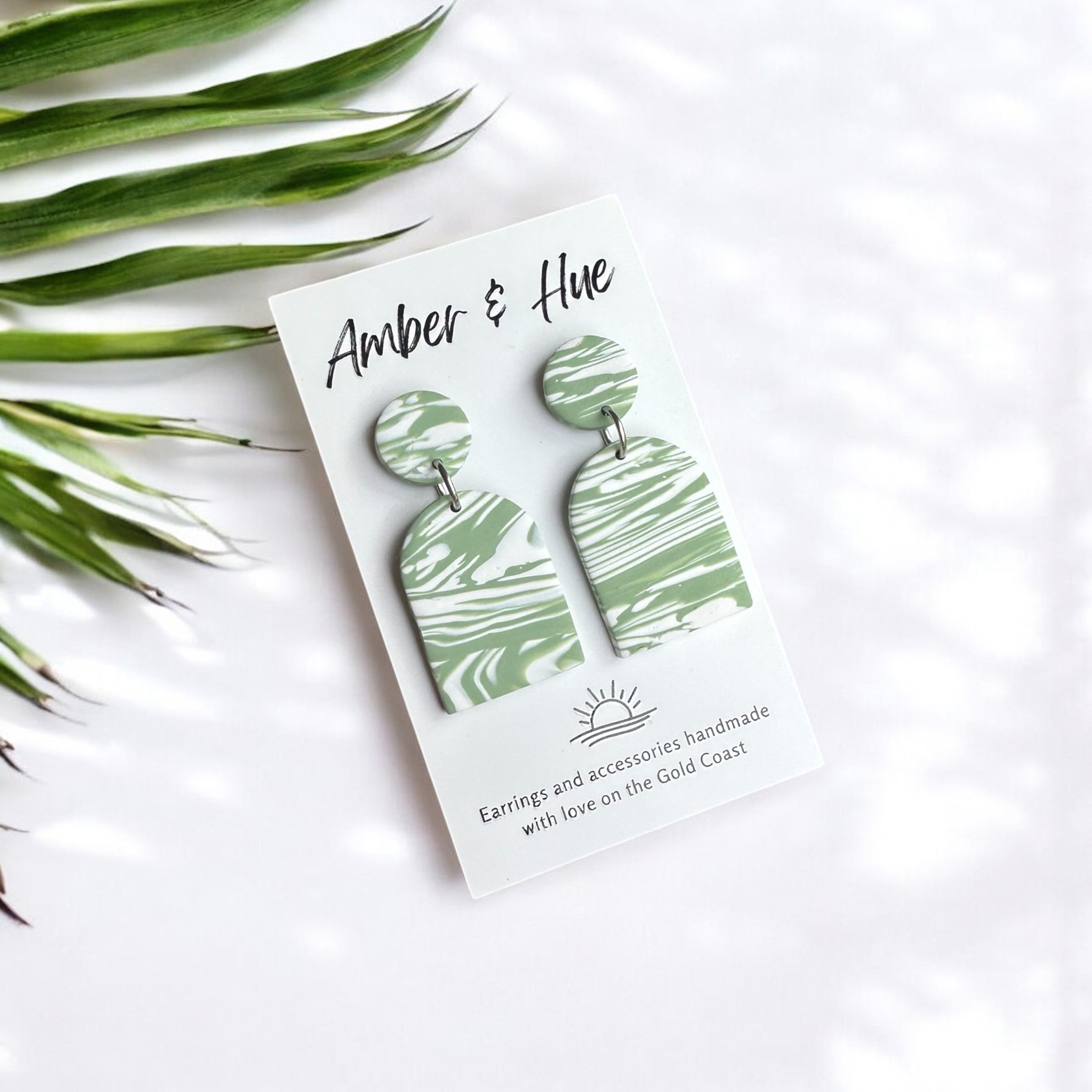 Sage Green and White Large Arch Dangles