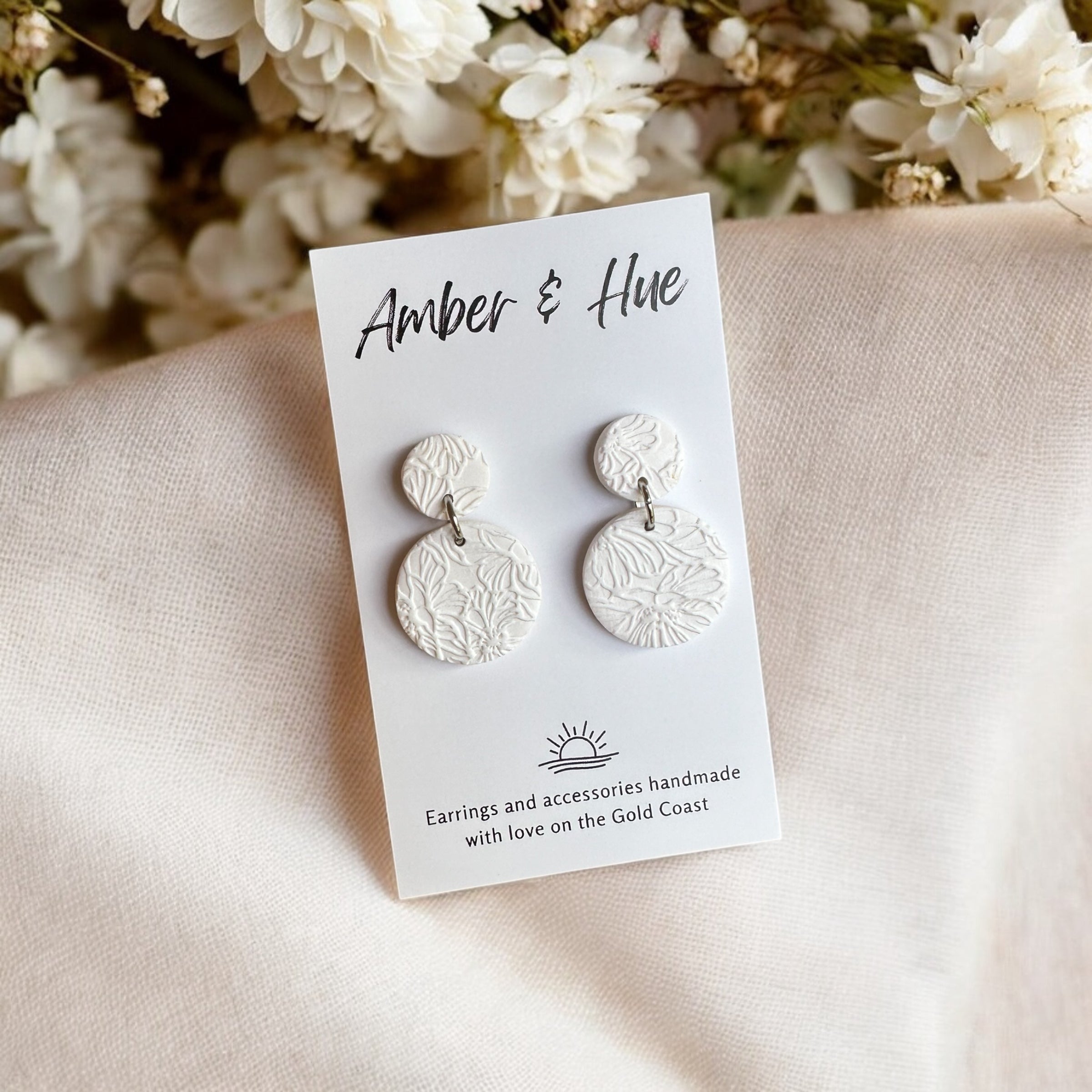 Floral Imprint Small White Dangle Earrings