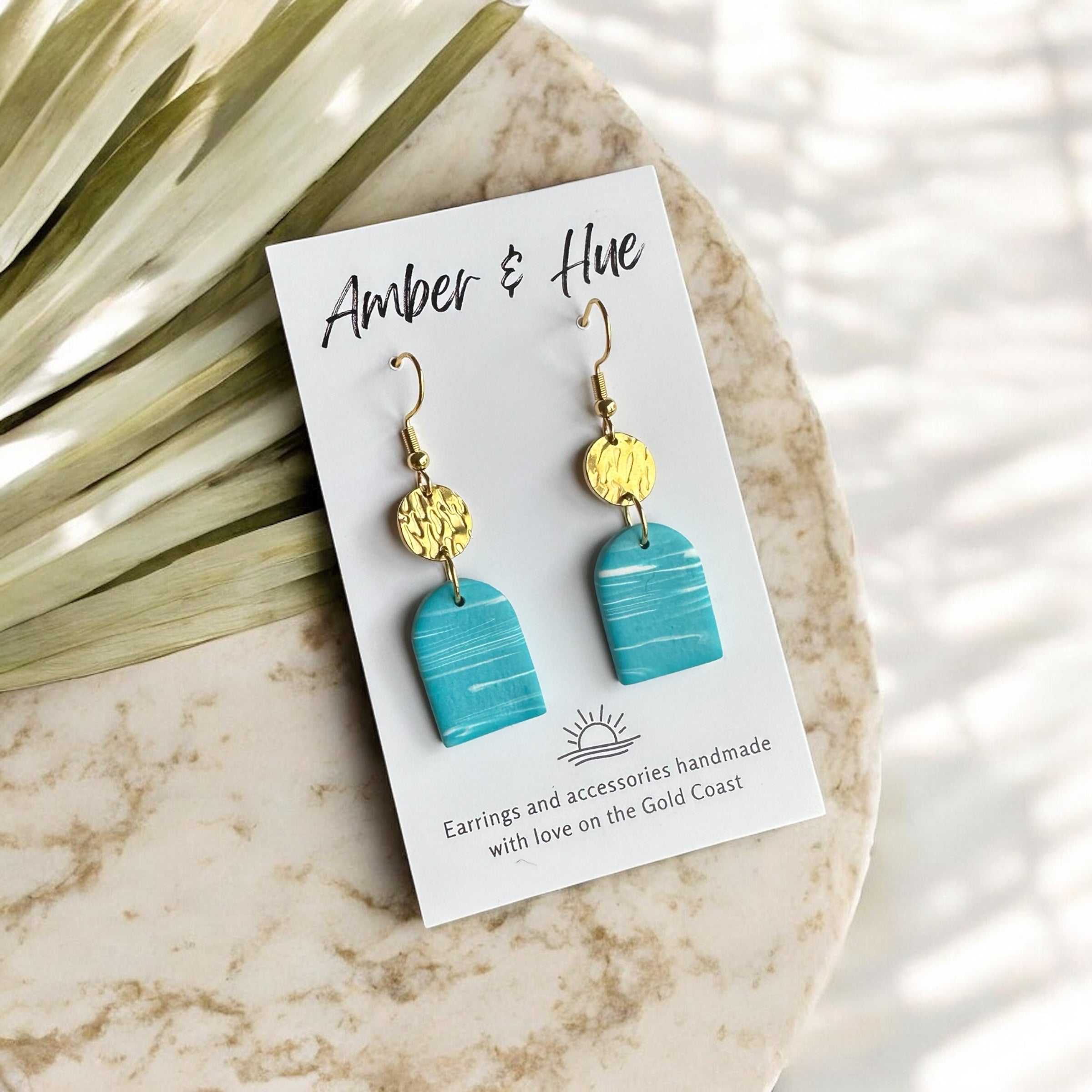 Sapphire Marble and Gold Dainty Disk Hook Earrings