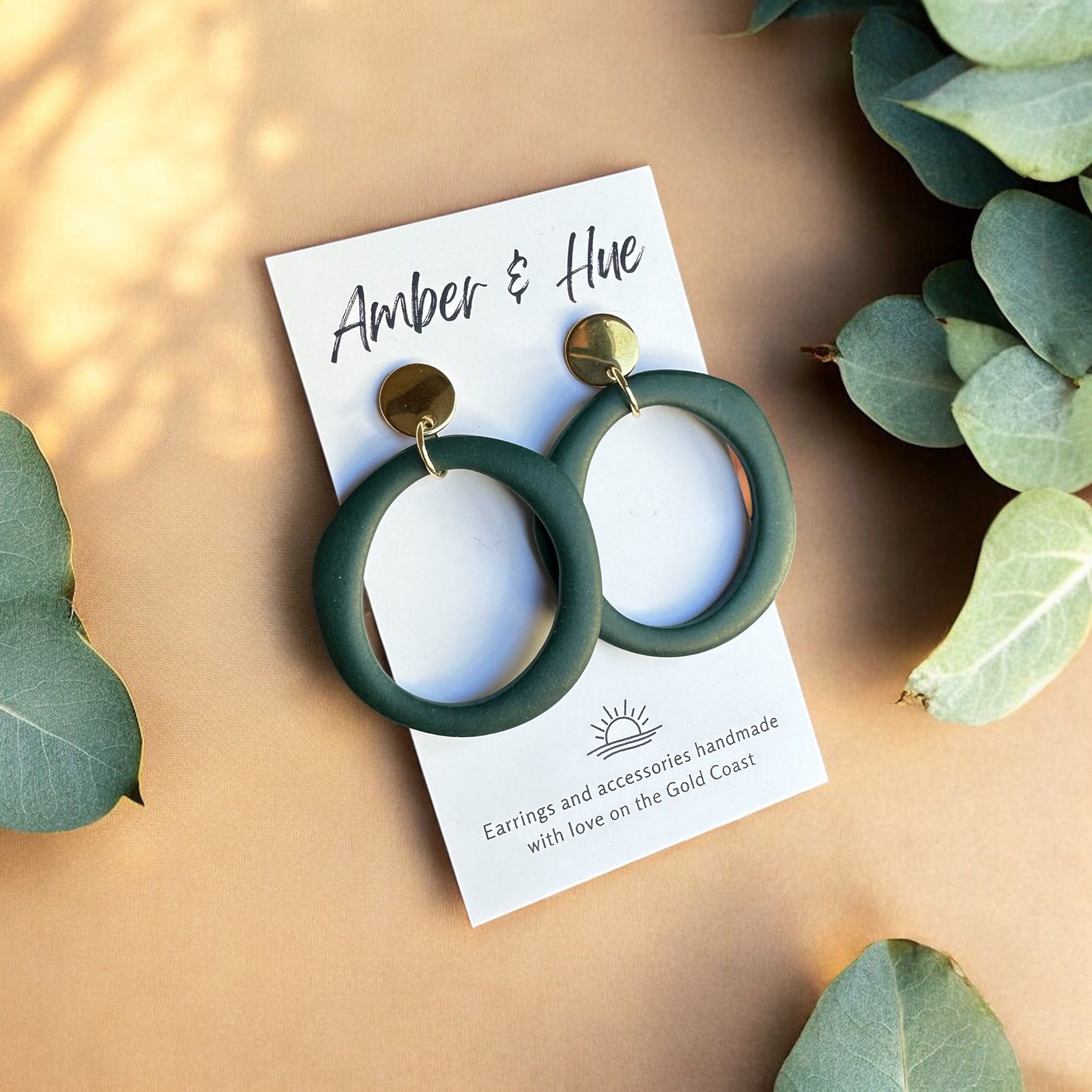 Bottle Green and Gold Hoop Earrings