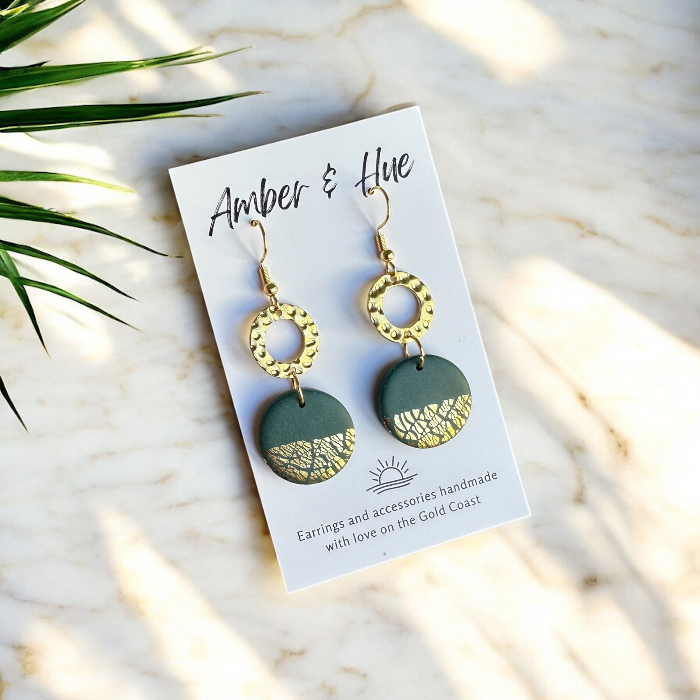 Bottle Green Gold Dainty Ring Hook Earrings