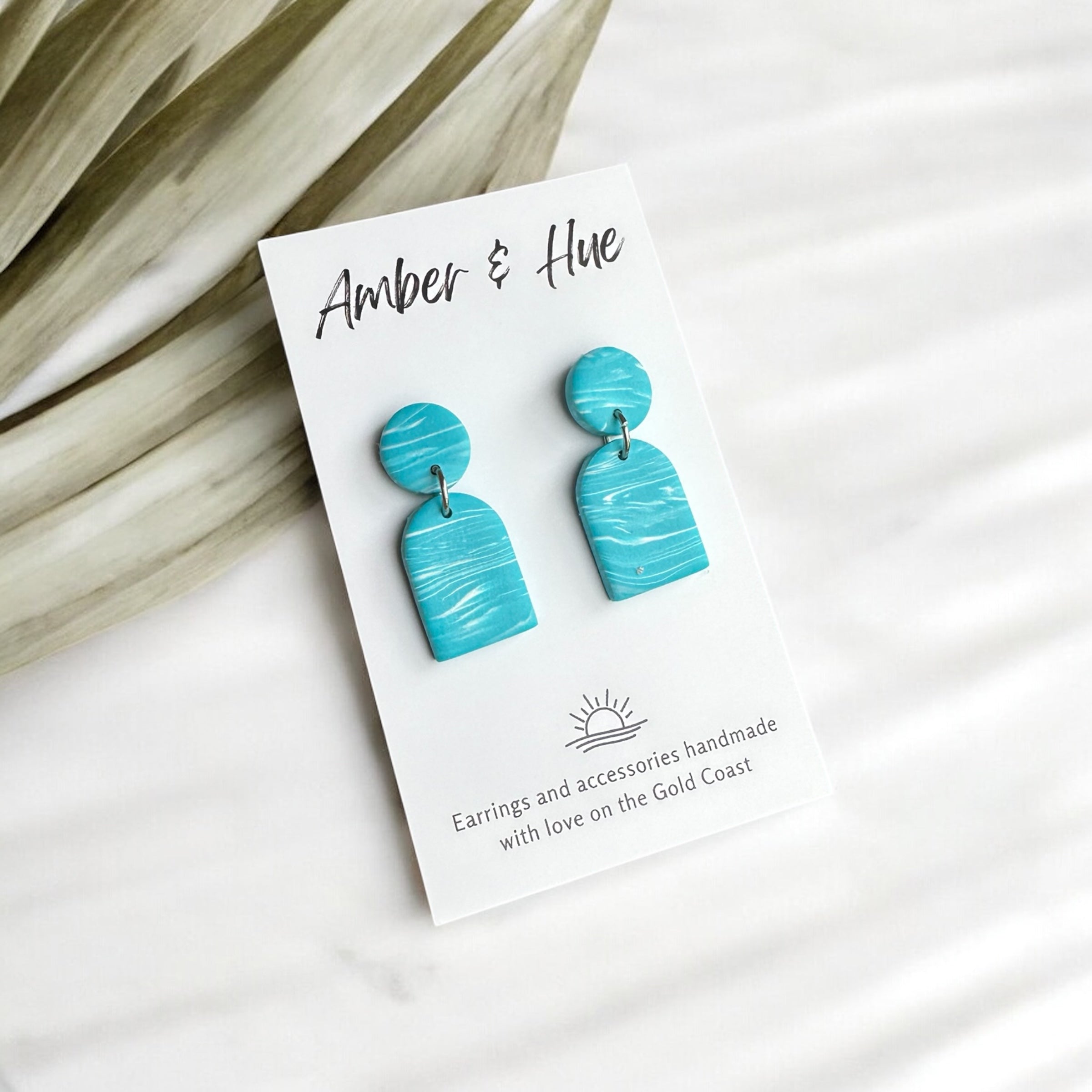 Sapphire Marbled Small Arch Dangle Earrings